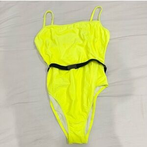 NWT Fashion Nova Yellow Neon One Piece Swimsuit with Belt Plus Size 1X
